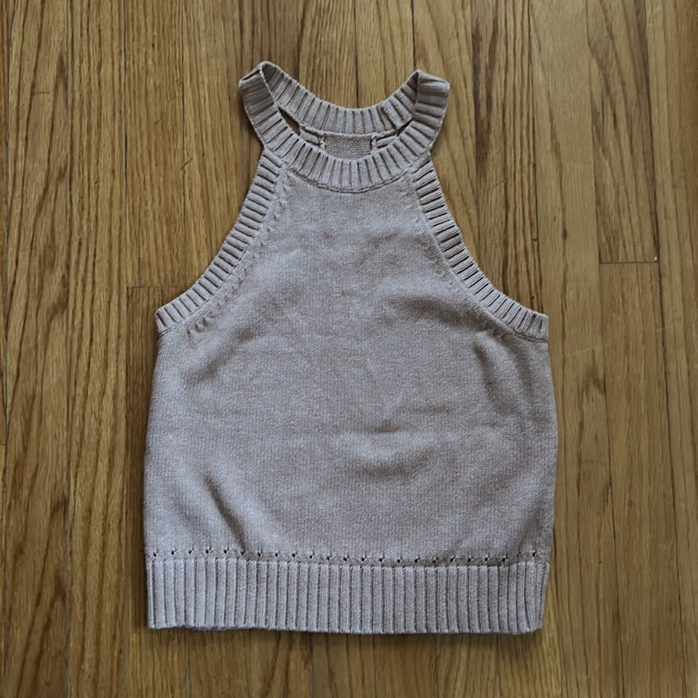 OPEN-STITCH SWEATER TANK in oatmeal size XS extra small oversized halter knit